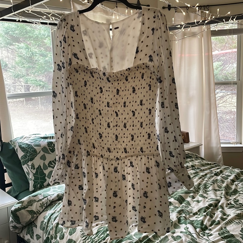 Free People Cream Mini Dress with Black Floral Print